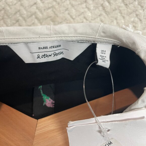 & Other Stories Embroidered Jacquard Mini Dress with Contrasting Cotton Sleeves - Picture 5 of 12